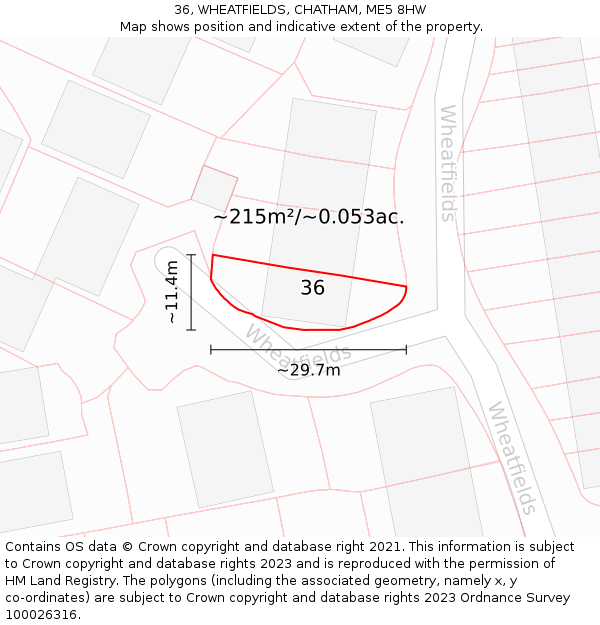 36, WHEATFIELDS, CHATHAM, ME5 8HW: Plot and title map