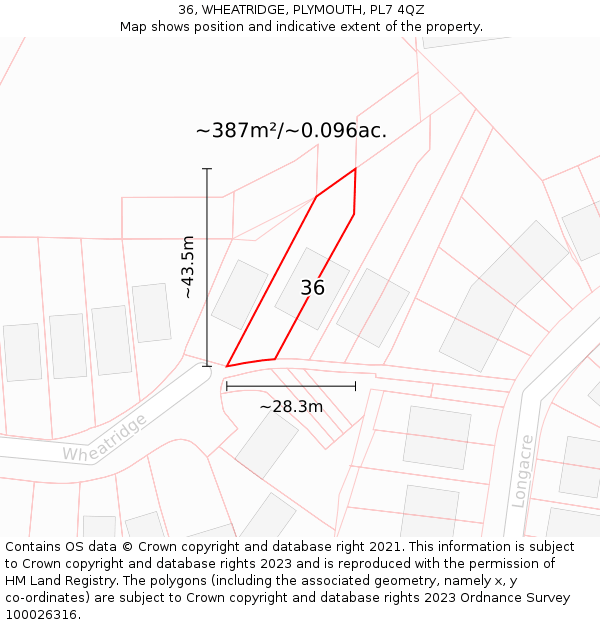 36, WHEATRIDGE, PLYMOUTH, PL7 4QZ: Plot and title map