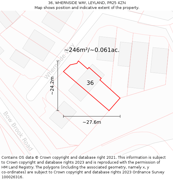 36, WHERNSIDE WAY, LEYLAND, PR25 4ZN: Plot and title map