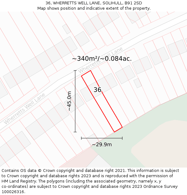 36, WHERRETTS WELL LANE, SOLIHULL, B91 2SD: Plot and title map