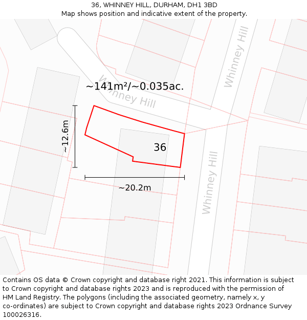 36, WHINNEY HILL, DURHAM, DH1 3BD: Plot and title map