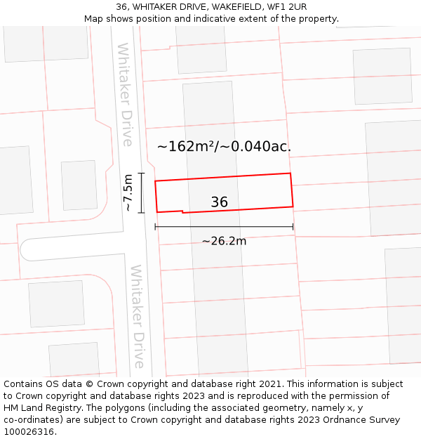 36, WHITAKER DRIVE, WAKEFIELD, WF1 2UR: Plot and title map