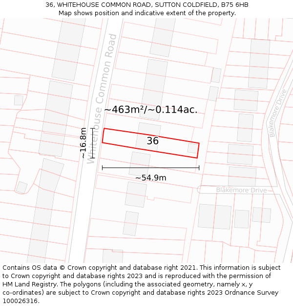 36, WHITEHOUSE COMMON ROAD, SUTTON COLDFIELD, B75 6HB: Plot and title map