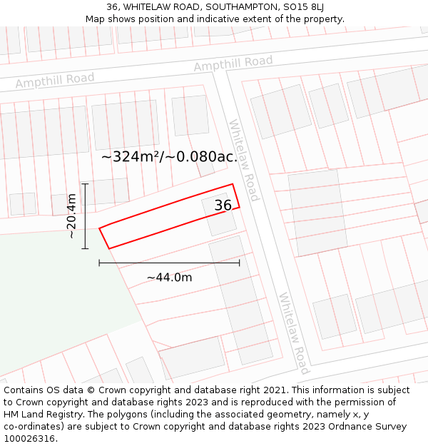 36, WHITELAW ROAD, SOUTHAMPTON, SO15 8LJ: Plot and title map