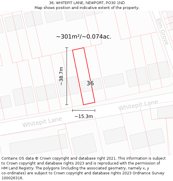 36, WHITEPIT LANE, NEWPORT, PO30 1ND: Plot and title map