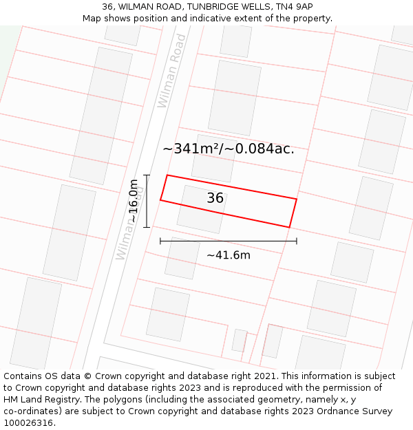 36, WILMAN ROAD, TUNBRIDGE WELLS, TN4 9AP: Plot and title map