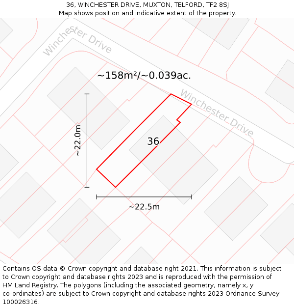 36, WINCHESTER DRIVE, MUXTON, TELFORD, TF2 8SJ: Plot and title map