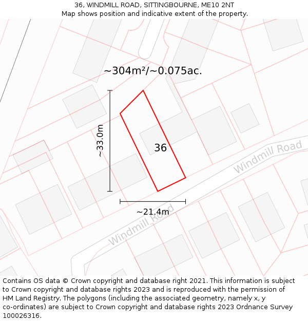 36, WINDMILL ROAD, SITTINGBOURNE, ME10 2NT: Plot and title map