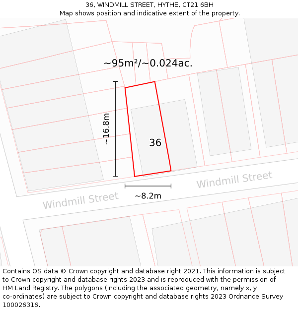 36, WINDMILL STREET, HYTHE, CT21 6BH: Plot and title map