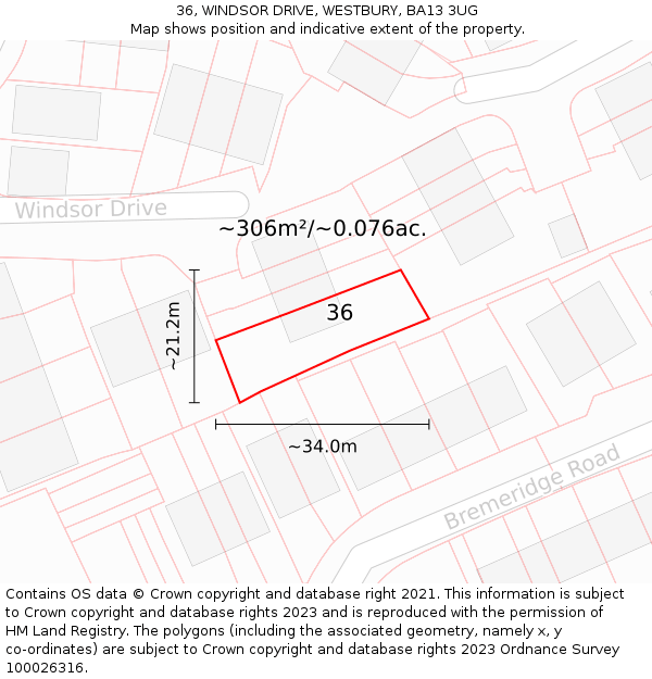 36, WINDSOR DRIVE, WESTBURY, BA13 3UG: Plot and title map