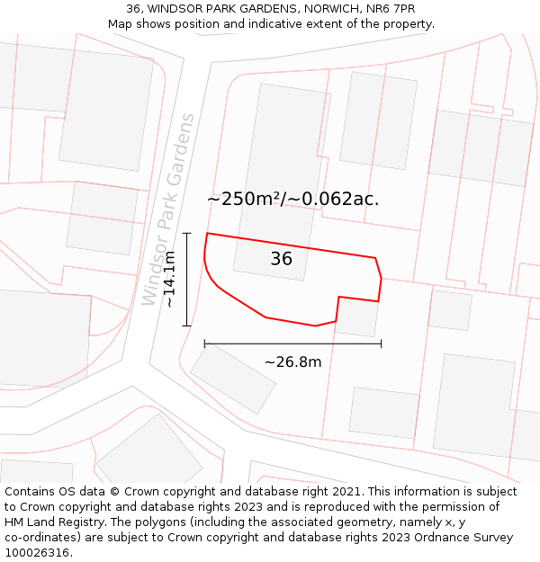 36, WINDSOR PARK GARDENS, NORWICH, NR6 7PR: Plot and title map