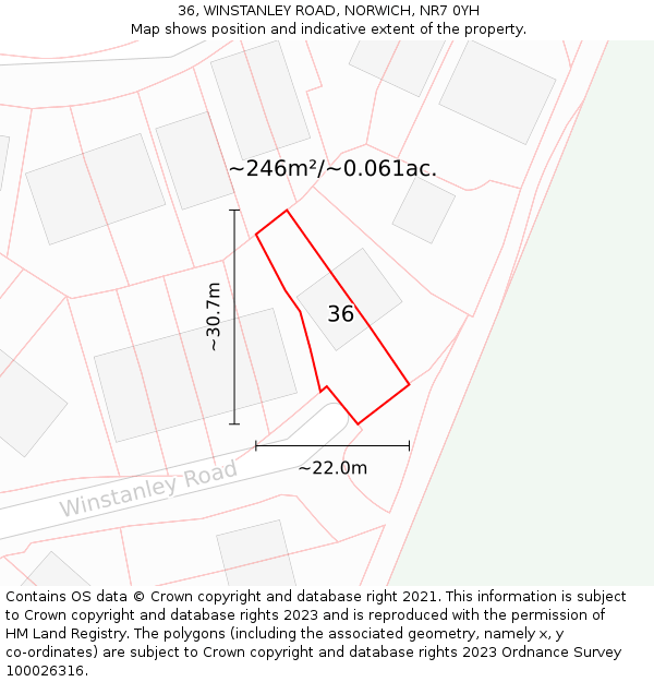 36, WINSTANLEY ROAD, NORWICH, NR7 0YH: Plot and title map