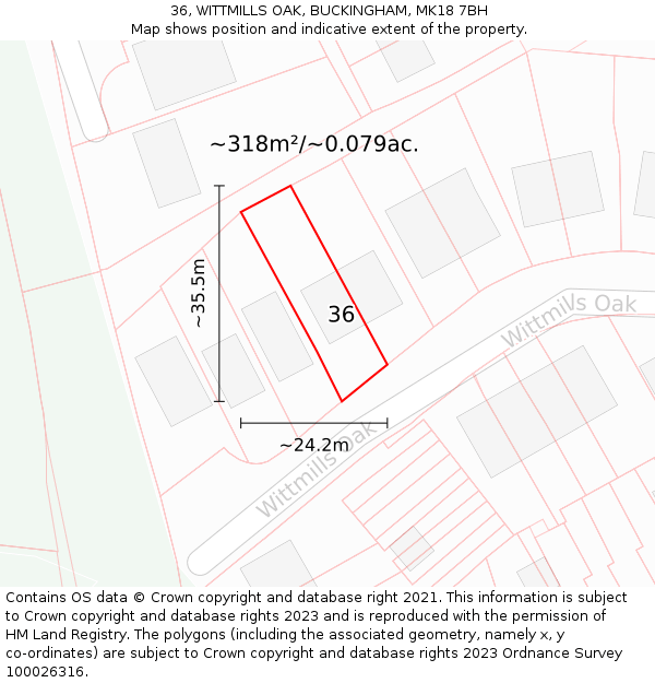 36, WITTMILLS OAK, BUCKINGHAM, MK18 7BH: Plot and title map