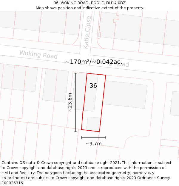 36, WOKING ROAD, POOLE, BH14 0BZ: Plot and title map