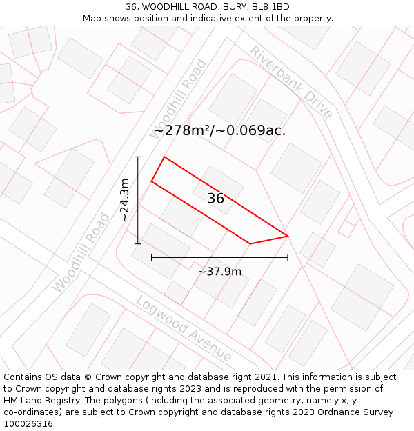 36, WOODHILL ROAD, BURY, BL8 1BD: Plot and title map