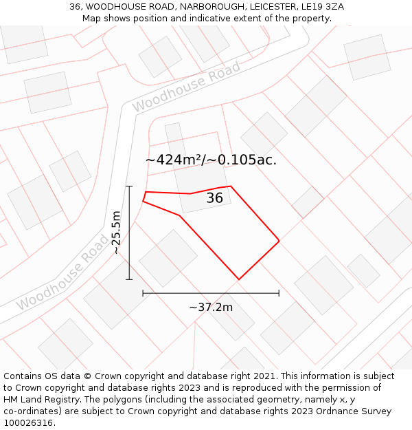 36, WOODHOUSE ROAD, NARBOROUGH, LEICESTER, LE19 3ZA: Plot and title map