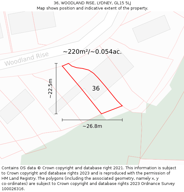 36, WOODLAND RISE, LYDNEY, GL15 5LJ: Plot and title map