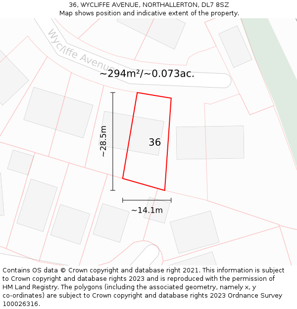 36, WYCLIFFE AVENUE, NORTHALLERTON, DL7 8SZ: Plot and title map