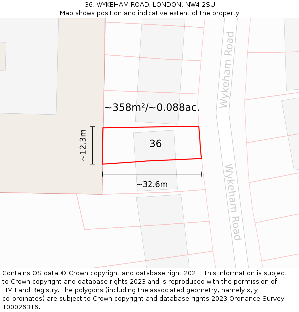 36, WYKEHAM ROAD, LONDON, NW4 2SU: Plot and title map