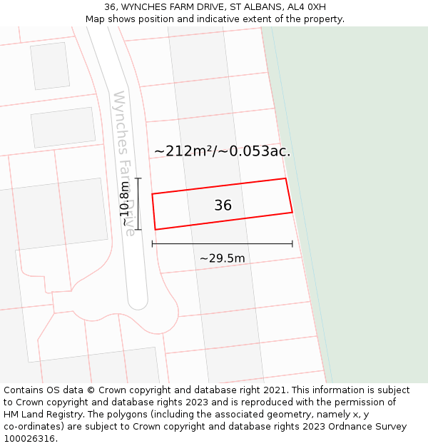 36, WYNCHES FARM DRIVE, ST ALBANS, AL4 0XH: Plot and title map