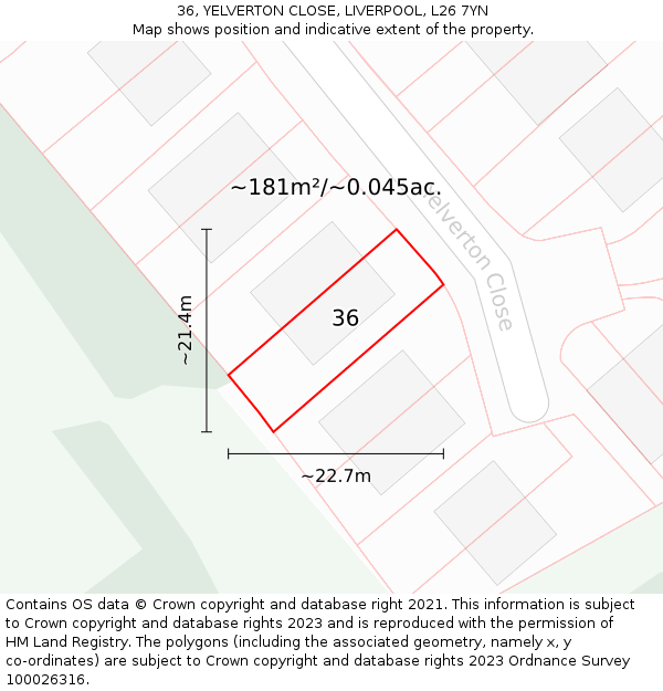 36, YELVERTON CLOSE, LIVERPOOL, L26 7YN: Plot and title map