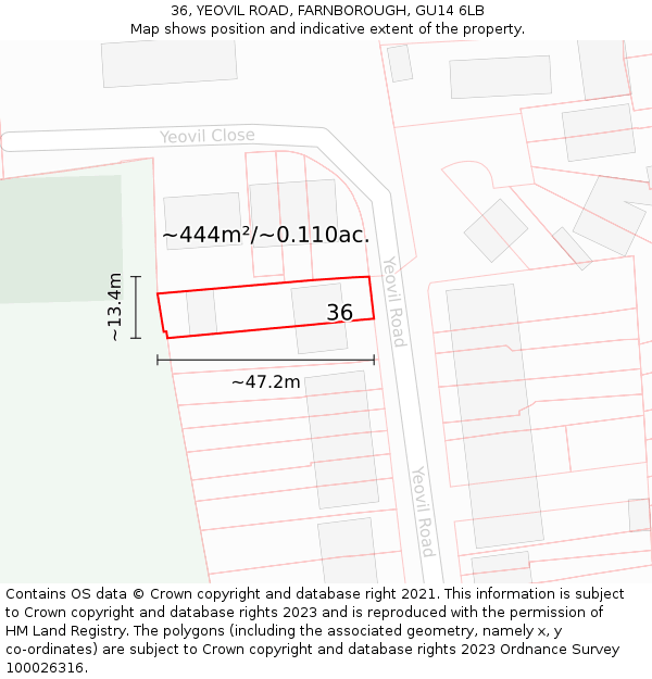 36, YEOVIL ROAD, FARNBOROUGH, GU14 6LB: Plot and title map