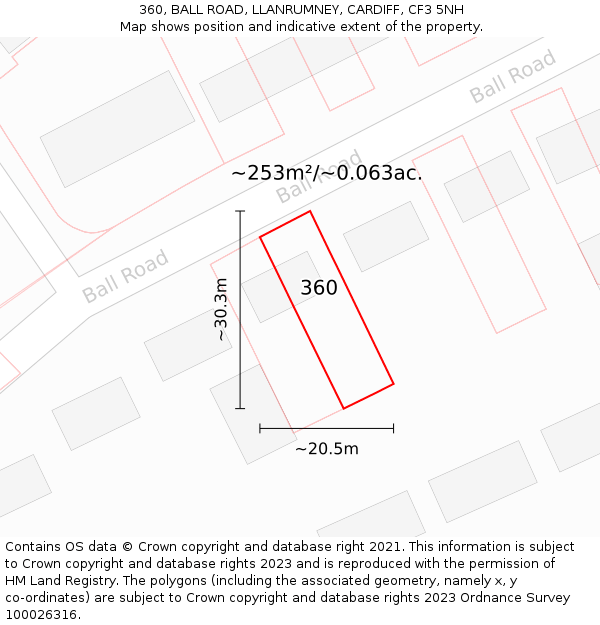 360, BALL ROAD, LLANRUMNEY, CARDIFF, CF3 5NH: Plot and title map