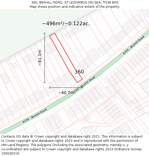 360, BEXHILL ROAD, ST LEONARDS-ON-SEA, TN38 8AS: Plot and title map