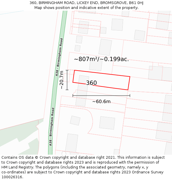 360, BIRMINGHAM ROAD, LICKEY END, BROMSGROVE, B61 0HJ: Plot and title map