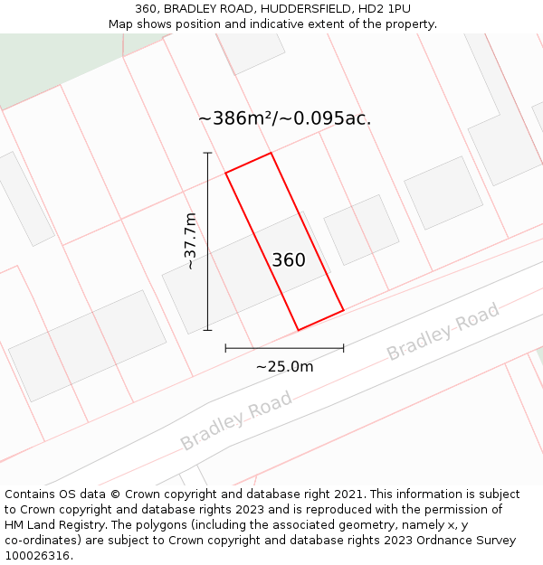 360, BRADLEY ROAD, HUDDERSFIELD, HD2 1PU: Plot and title map