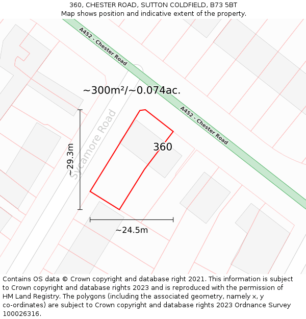 360, CHESTER ROAD, SUTTON COLDFIELD, B73 5BT: Plot and title map