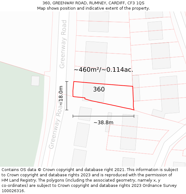 360, GREENWAY ROAD, RUMNEY, CARDIFF, CF3 1QS: Plot and title map