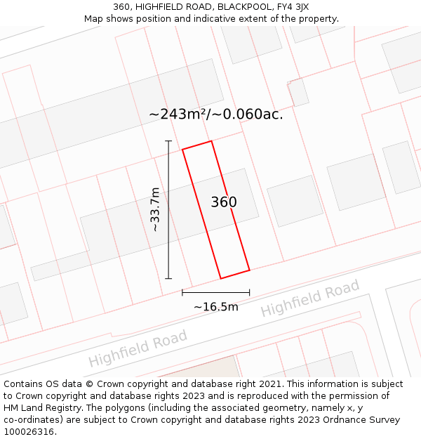 360, HIGHFIELD ROAD, BLACKPOOL, FY4 3JX: Plot and title map