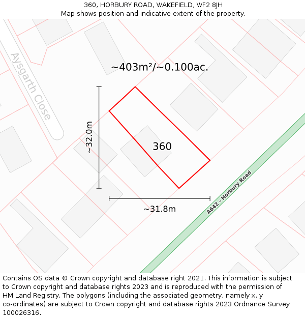 360, HORBURY ROAD, WAKEFIELD, WF2 8JH: Plot and title map