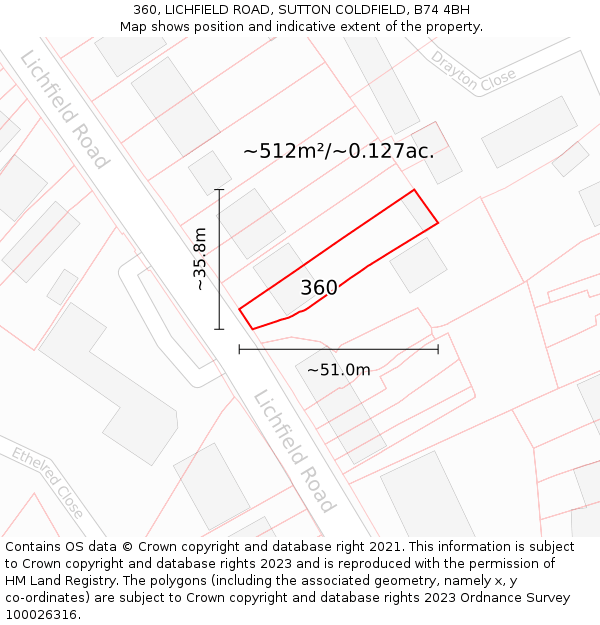 360, LICHFIELD ROAD, SUTTON COLDFIELD, B74 4BH: Plot and title map