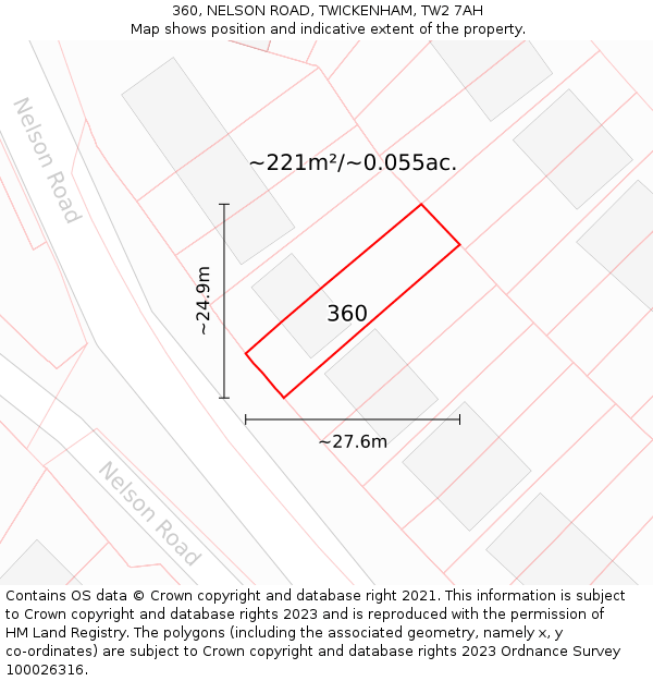 360, NELSON ROAD, TWICKENHAM, TW2 7AH: Plot and title map