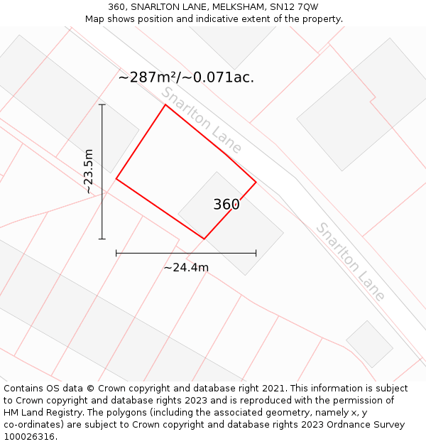 360, SNARLTON LANE, MELKSHAM, SN12 7QW: Plot and title map