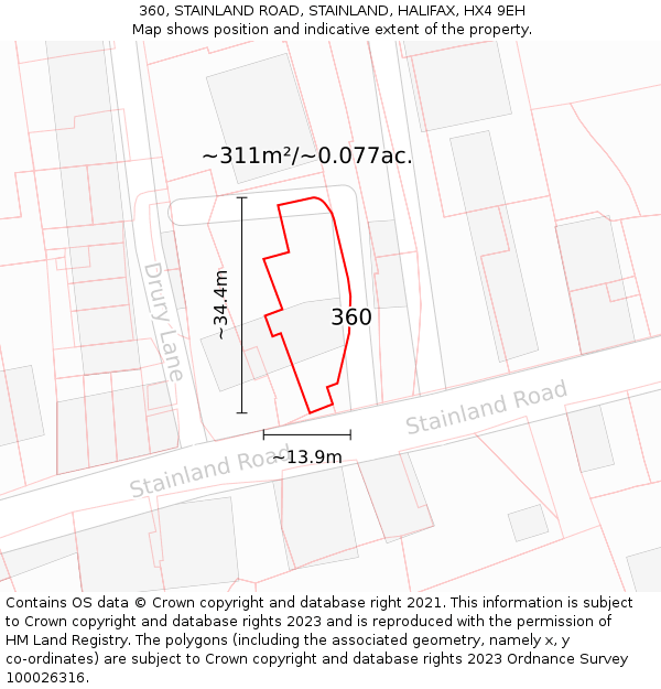 360, STAINLAND ROAD, STAINLAND, HALIFAX, HX4 9EH: Plot and title map