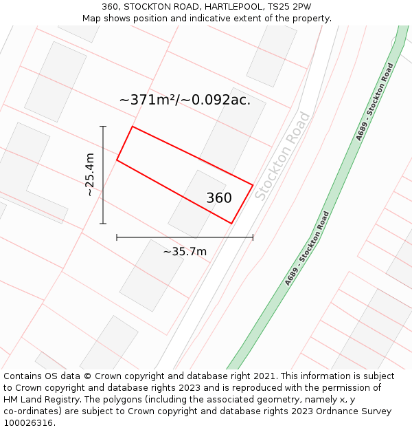 360, STOCKTON ROAD, HARTLEPOOL, TS25 2PW: Plot and title map