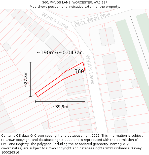 360, WYLDS LANE, WORCESTER, WR5 1EF: Plot and title map