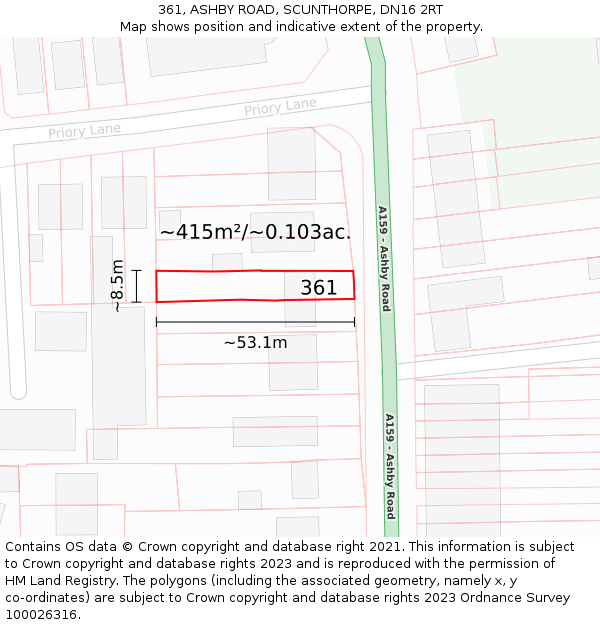 361, ASHBY ROAD, SCUNTHORPE, DN16 2RT: Plot and title map