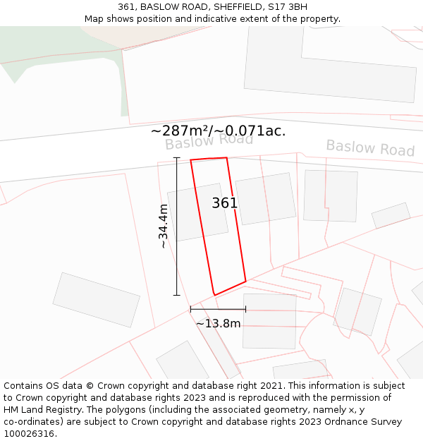 361, BASLOW ROAD, SHEFFIELD, S17 3BH: Plot and title map