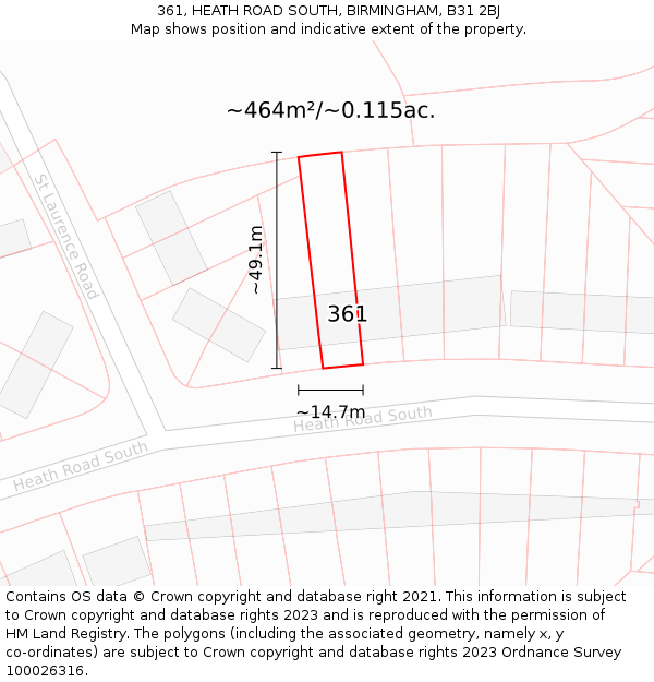 361, HEATH ROAD SOUTH, BIRMINGHAM, B31 2BJ: Plot and title map