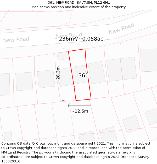 361, NEW ROAD, SALTASH, PL12 6HL: Plot and title map