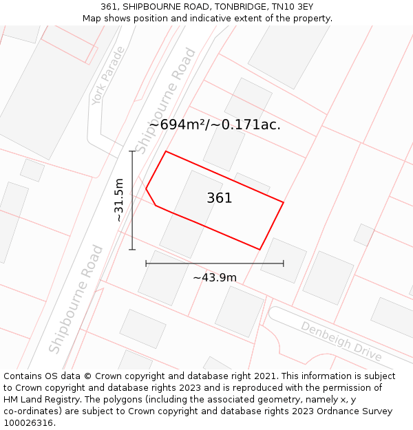 361, SHIPBOURNE ROAD, TONBRIDGE, TN10 3EY: Plot and title map