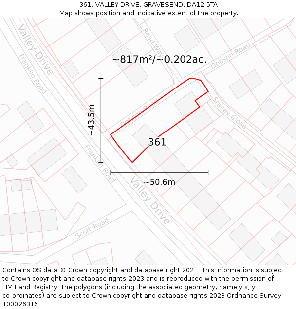 361, VALLEY DRIVE, GRAVESEND, DA12 5TA: Plot and title map