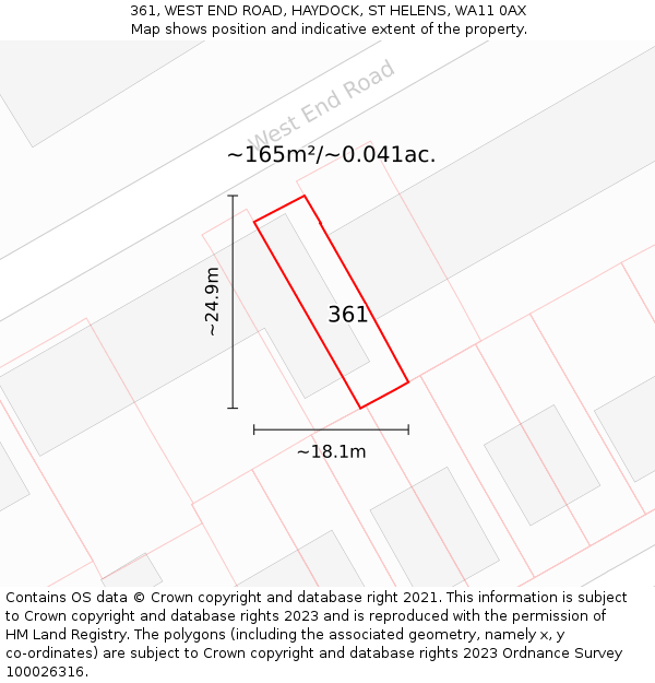 361, WEST END ROAD, HAYDOCK, ST HELENS, WA11 0AX: Plot and title map