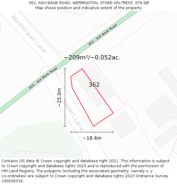 362, ASH BANK ROAD, WERRINGTON, STOKE-ON-TRENT, ST9 0JR: Plot and title map