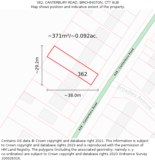 362, CANTERBURY ROAD, BIRCHINGTON, CT7 9UB: Plot and title map