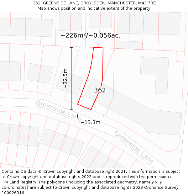 362, GREENSIDE LANE, DROYLSDEN, MANCHESTER, M43 7RZ: Plot and title map